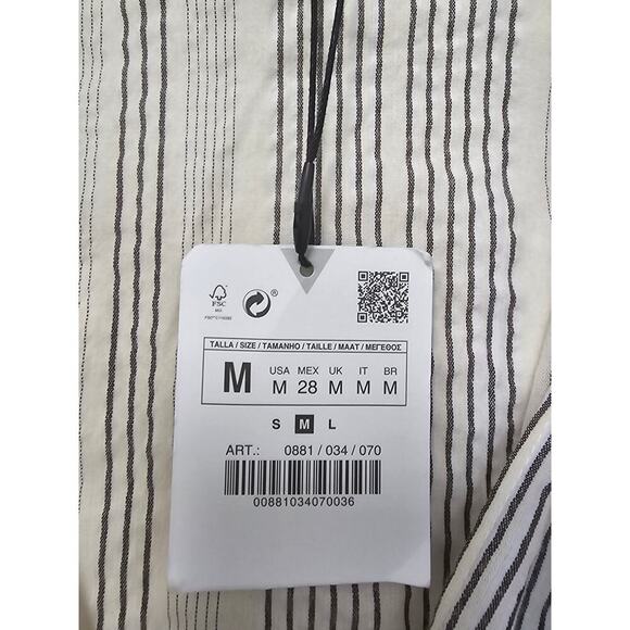 NWT Zara V Neck High Waisted Dress Striped Bow Cream Black Size Med Lightweight - Picture 7 of 11